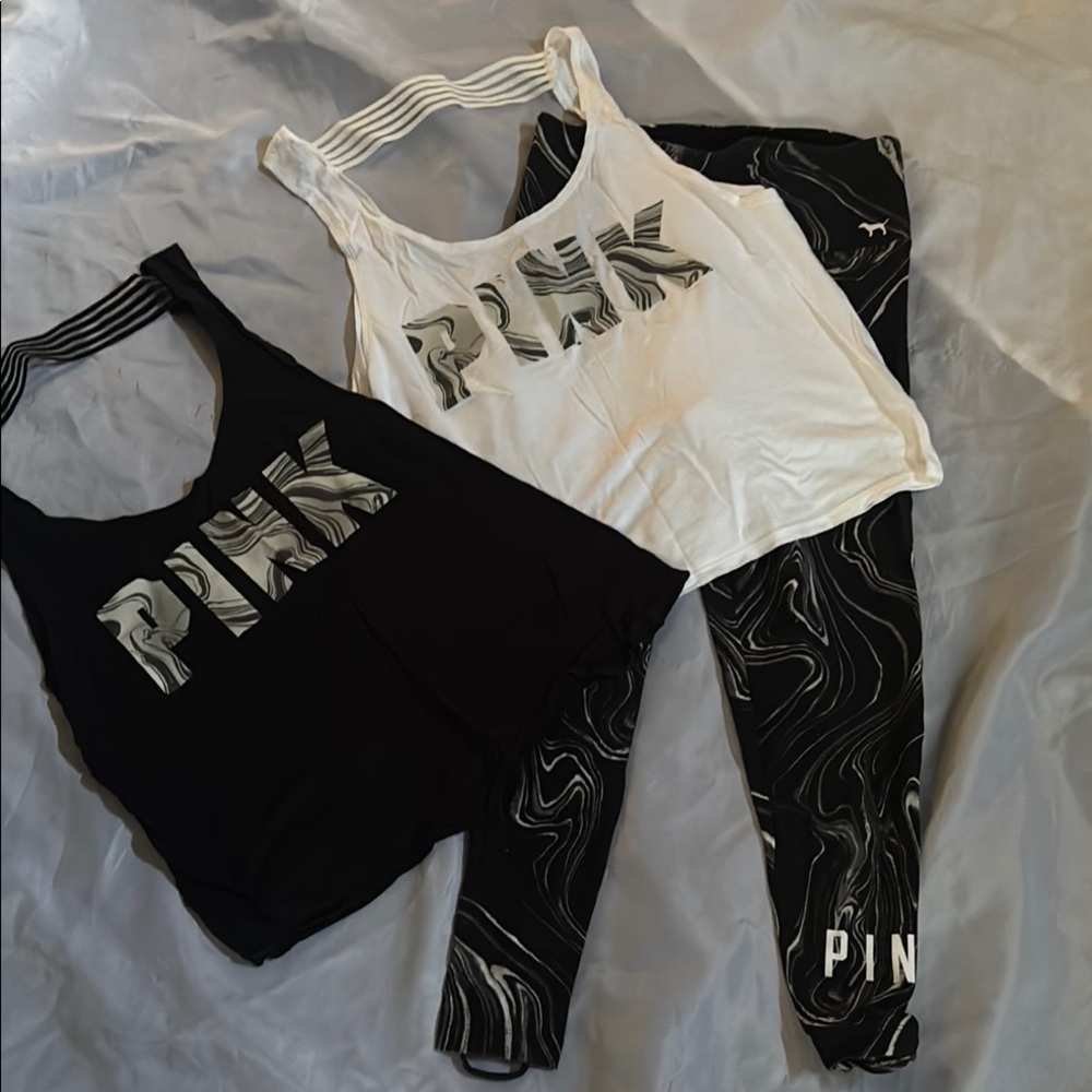 PINK Victoria’s Secret Black and WhiteTank and Leggings Set